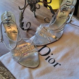 Ruby LaneChristian Dior Silver Leather & Swarovski Crystal Evening Shoes